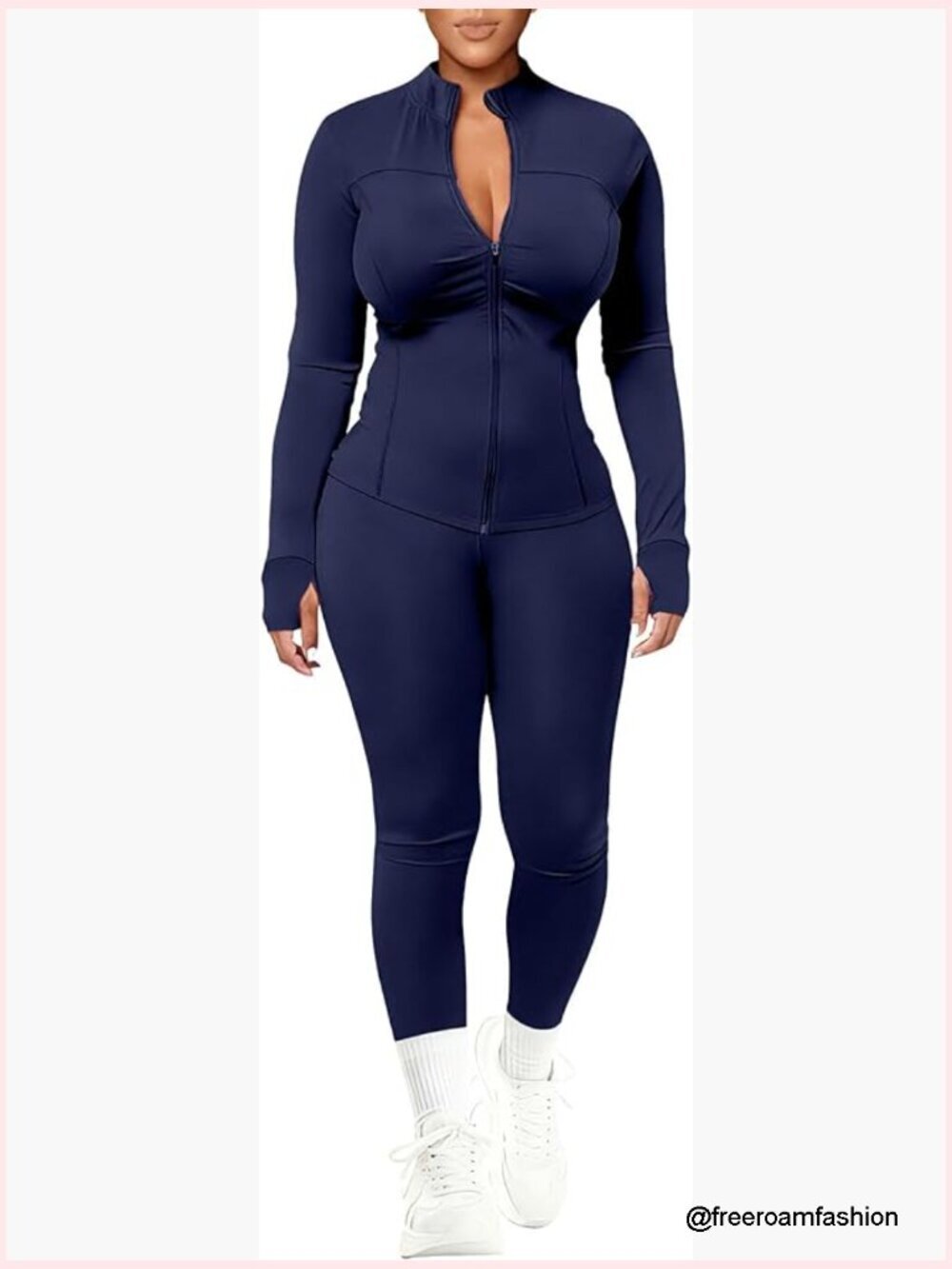 Two Piece Long Sleeve Zipper Jacket & Leggings Workout Set Bodycon Tracksuit
